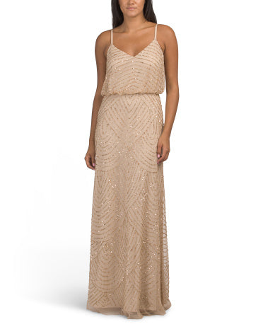 ADRIANNA PAPELL Kolsuz Bel Boncuklu Gown Geyim