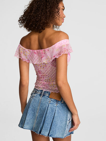 PINK Oﬀ-The-Shoulder Ruﬄe Top