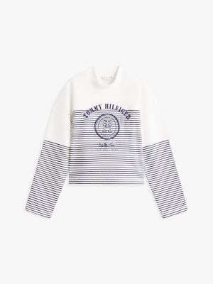 Tommy Hilfiger Dənizçilik Zolaqları Qısaldılmış Sveatşirt, Ekru YoxYox