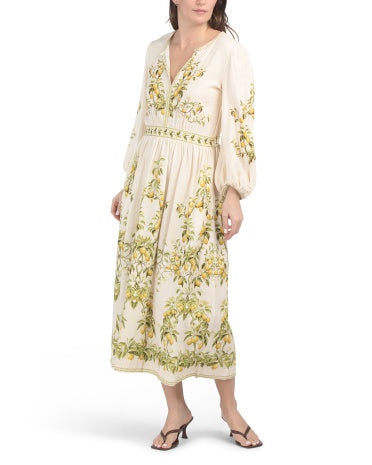MAX STUDIO Puff Sleeve V-neck Maxi Dress