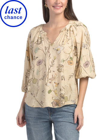 TAMARA H IVORY Airy Botanical Butterfly Bluzka