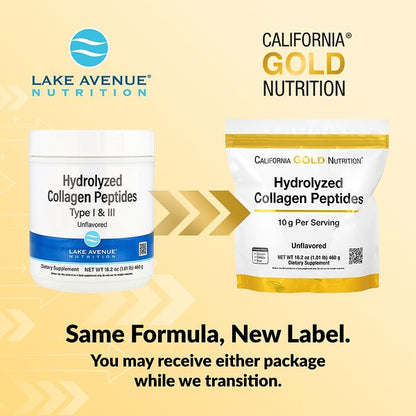 California Gold Nutrition Hidrolizə Kollagen Peptidləri Tip I III Ləzzətsiz 460 G