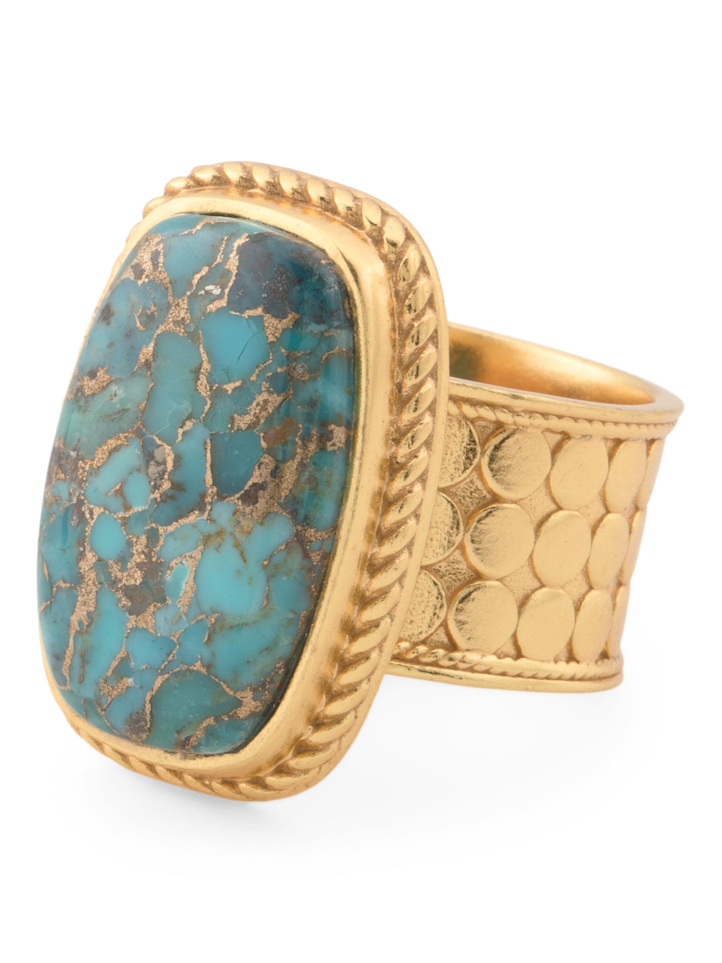 SHAANTI JEWELS Hindistanda Hazırlanmış 18kt Qızılı Kaplamalı Mohave Firuzə Üzük