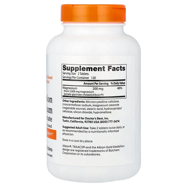 Doctor's Best Yüksək Udulma Magnesium Lizinit Glisinit Helat Albion Traacs 240 Tablet