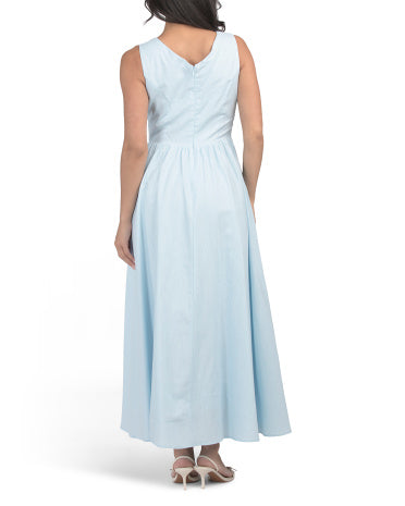 WHITE CLOSET Linen Blend V-Beli Maksi Geyim