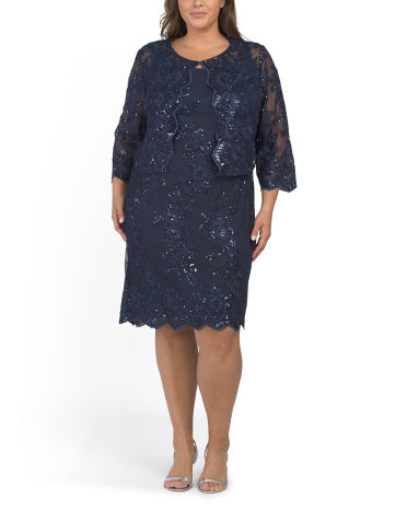 ALEX EVENINGS Plus Stretch Embroidery Sheath Dress With Bolero Jacket
