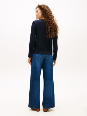Tommy Hilfiger Pointelle T-Shirt Kardiqan, Tünd Mavi