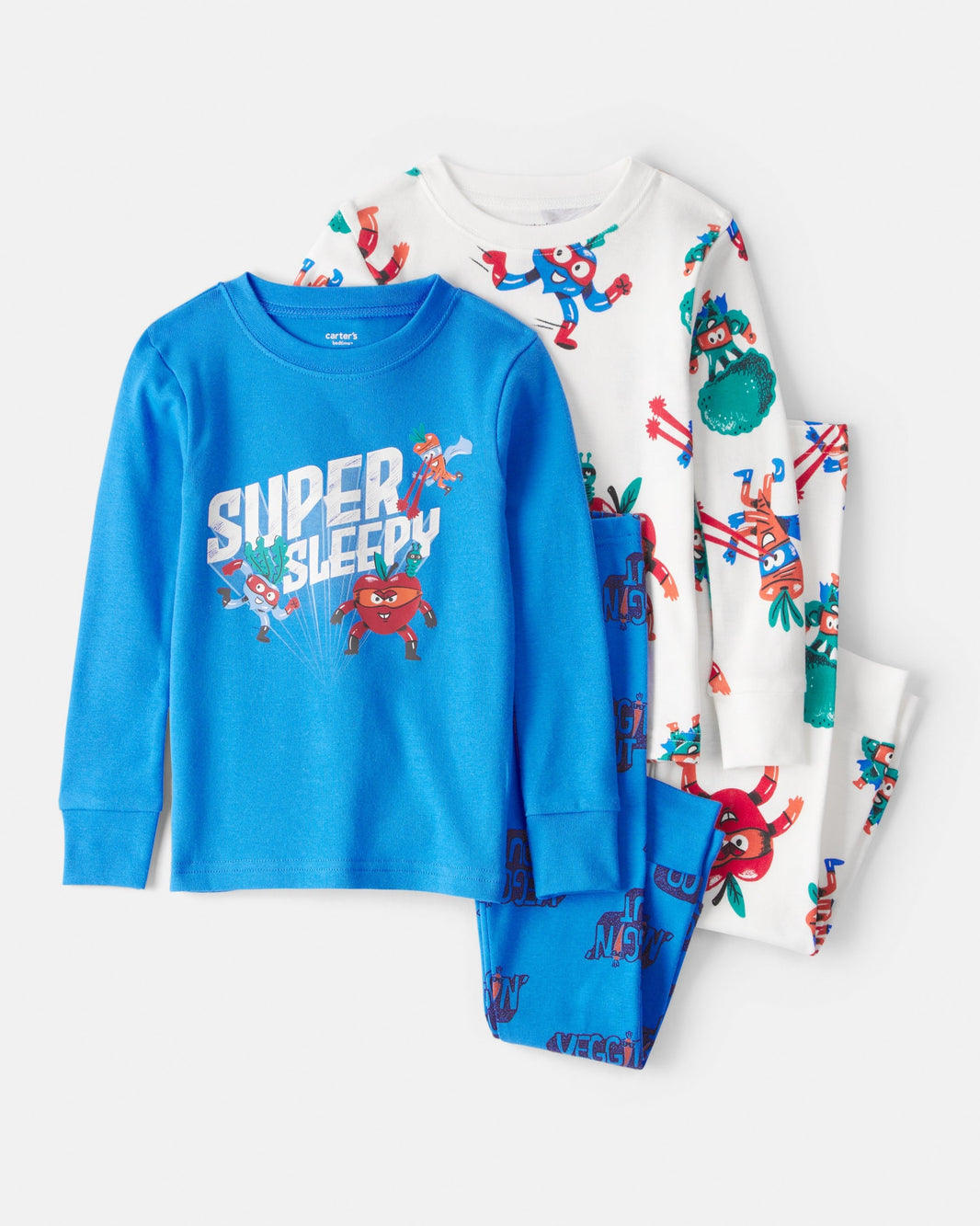 Carter's Uşaq Oğlan Tərəvəz 100% Pamuk Dar Oturan 4 Parçalı Pijama - Mavi/Ağ