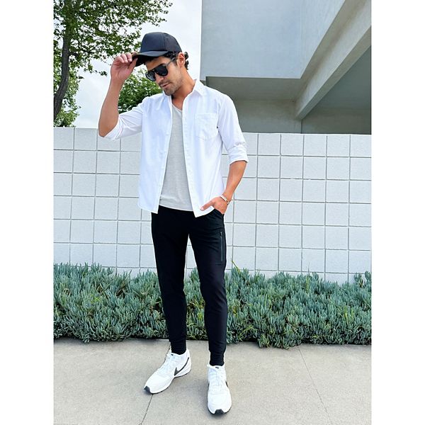 Kişi FLX Tech Mesh Dar Oturan Uzun Kollu Düymə Köynəyi