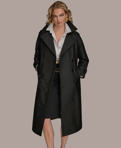 Donna Karan New York Qadın Klassik Uzun Qoşa Düymələr Palto