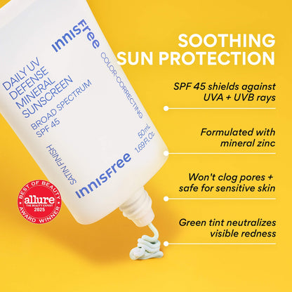 innisfree Daily UV Mineral Koreyan Günəş Kremi SPF 45 Hialuron Turşusu ilə Üz və Bədən üçün