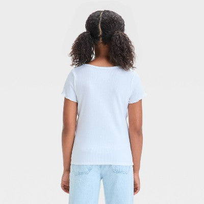 Cat & Jack Qız Qısa Tərəfli Ribli T-Shirt Ağ M