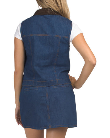 HOUSE OF HARLOW 1960 Kontrastlı Yaxa ilə Kolsuz Denim Jilet