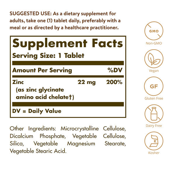 Solgar Chelated Zinc 250 Tablet 22 Mg