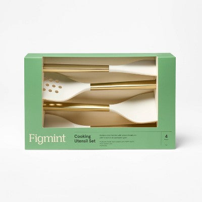 Figmint 4 Parça Silikon/Paslanmaz Çelik Mutfak Alətləri Dəsti Şampanya