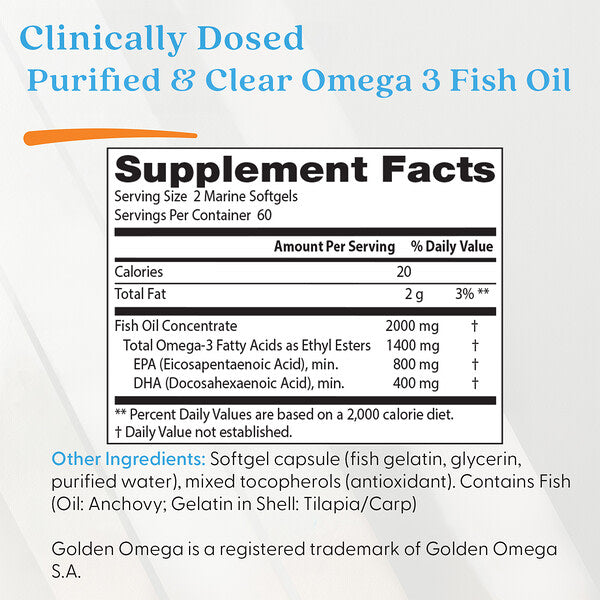 Doctor's Best Təmizlənmiş Xalis Omega-3 Balıq Yağı 120 Mərinə Softgel 1000mg