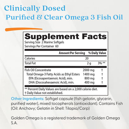 Doctor's Best Təmizlənmiş Xalis Omega-3 Balıq Yağı 120 Mərinə Softgel 1000mg