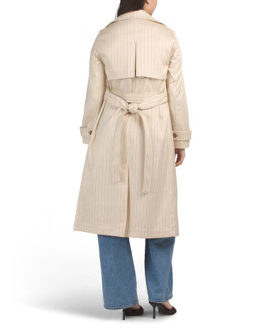 BAGATELLE COLLECTION Çift Düyməli Rahat Trençkot Pinstripe Naxışı ilə