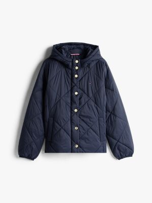 Tommy Hilfiger Yüngül Başlıqlı Yasdılanmış Preslənmiş Gödəkçə, Tünd Mavi