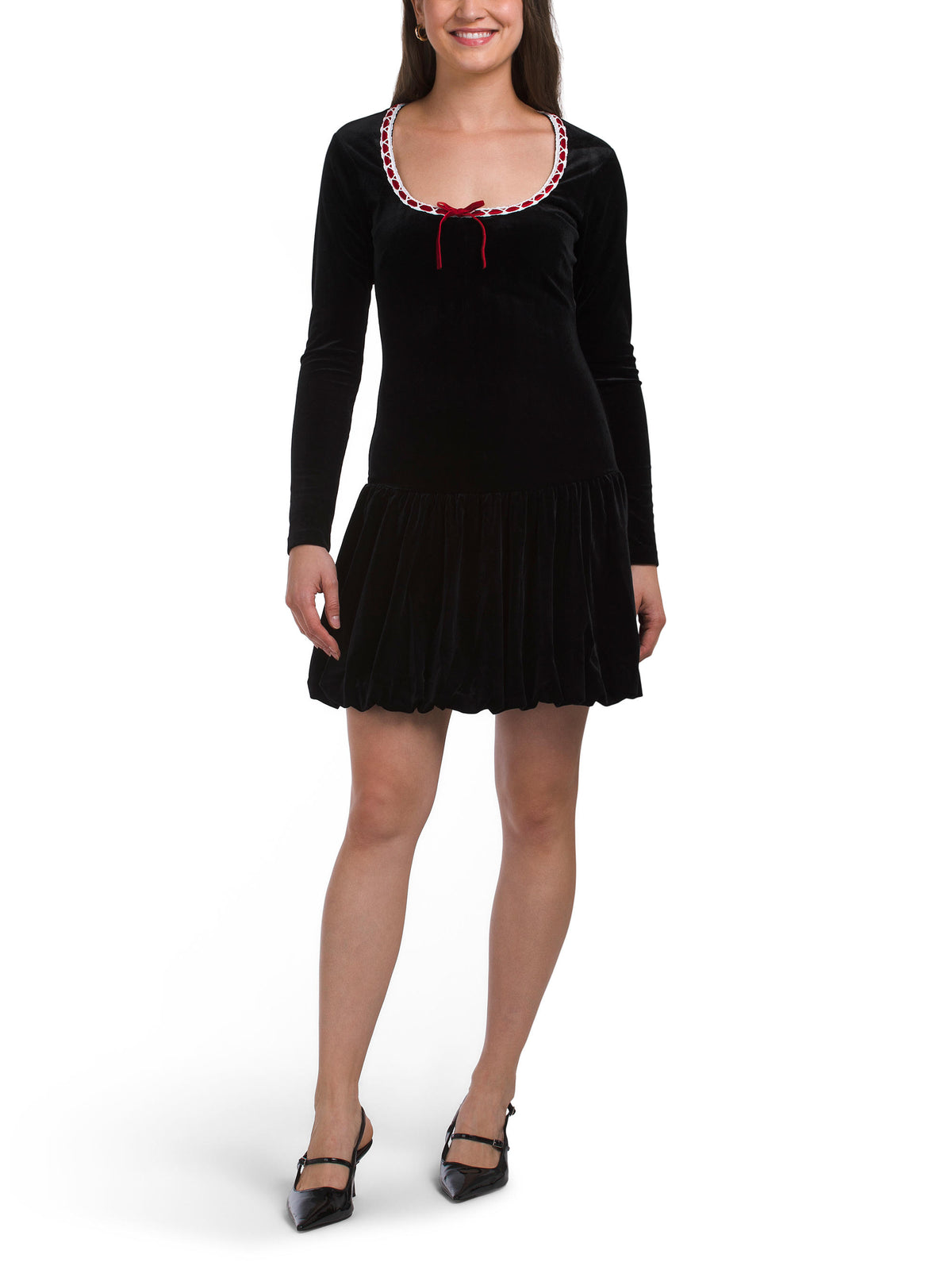 ALEXIA ADMOR Scoop Neck Kadifə Bel Kəsimli Mini Geyim
