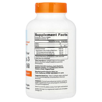 Doctor's Best Təmizlənmiş Xalis Omega-3 Balıq Yağı 120 Mərinə Softgel 1000mg