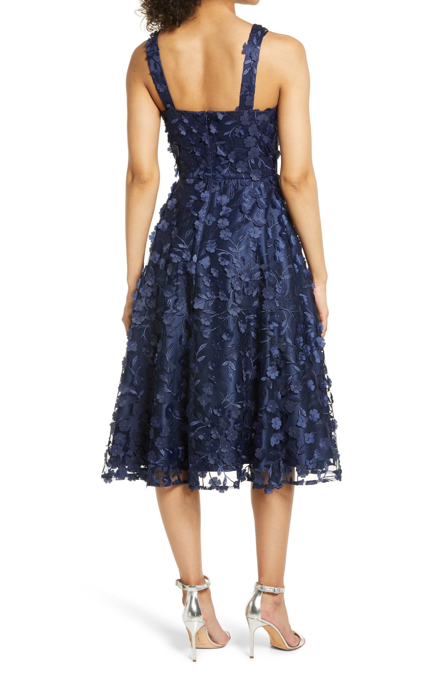 Eliza J 3D Appliqué Fit & Flare Koktey Geyimi