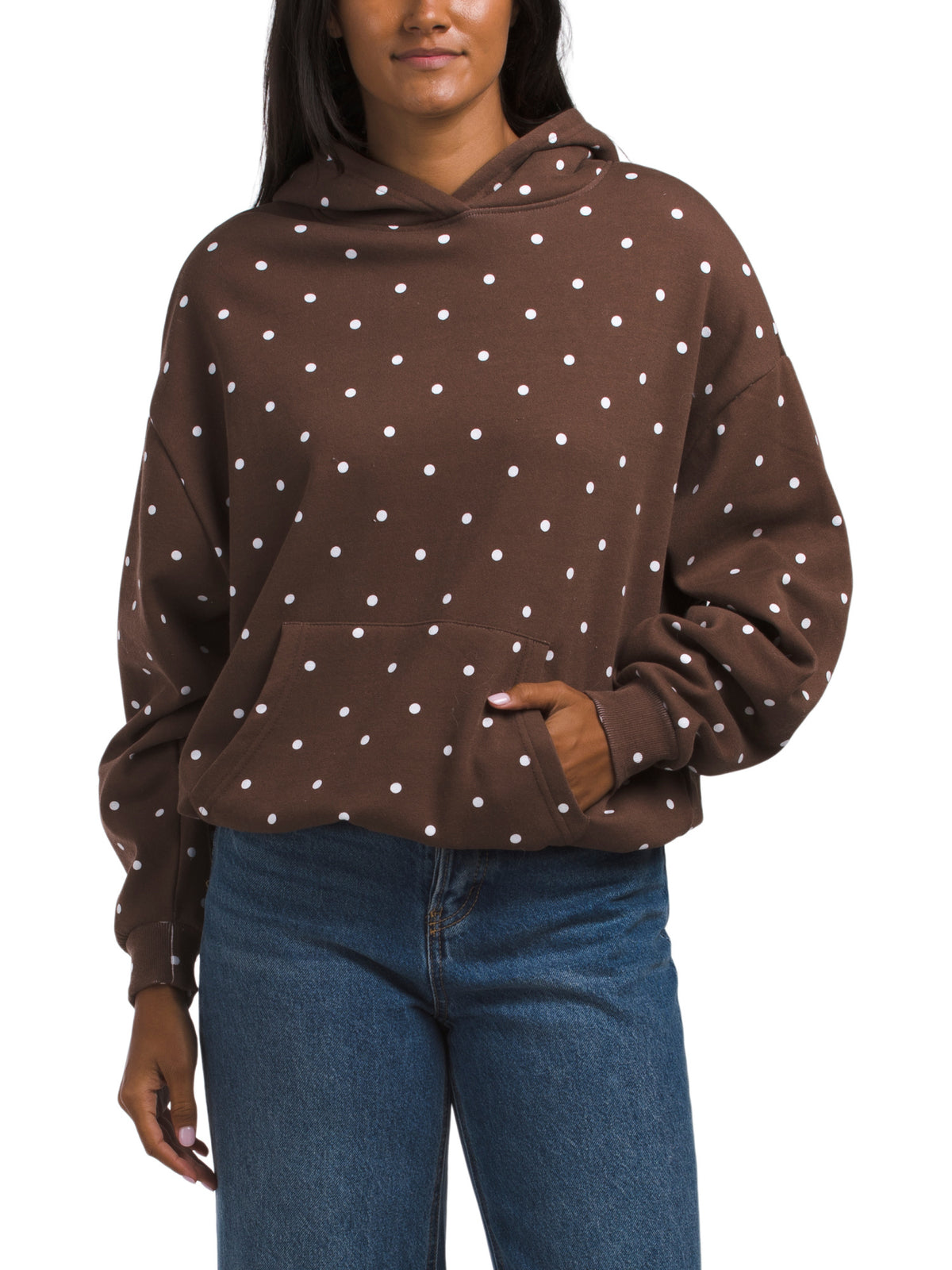 LAZY SUNDAY Polka Dot Printed Fleece Oversized Huddi