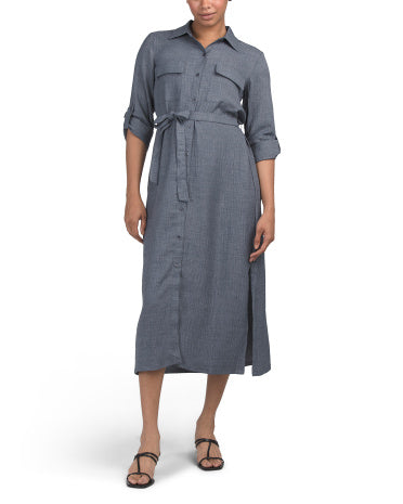 MAX STUDIO Roll Tab Sleeve Maxi Shirt Dress