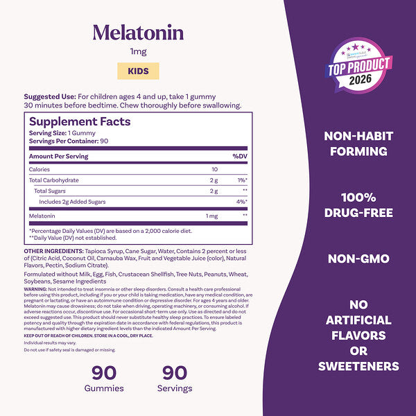 Natrol Kids Melatonin Qamma Vitaminlər 4+ Yaş Malina 1 Mg 90 Əd