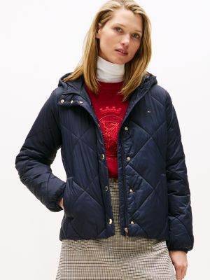 Tommy Hilfiger Yüngül Başlıqlı Yasdılanmış Preslənmiş Gödəkçə, Tünd Mavi