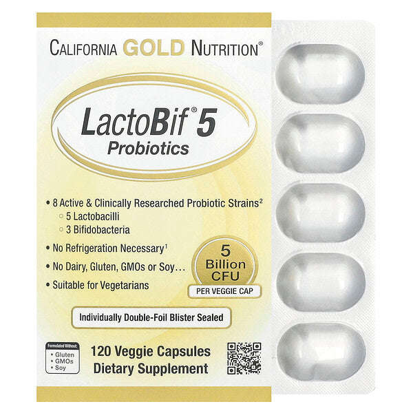 California Gold Nutrition Lactobif 5 Probiotiklər 5 Milyard CFU 120 Bitki Kapsula YoxYox