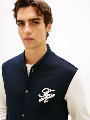 Tommy Hilfiger Script Monogram Ağır Tərkili Terry Bomber, Tünd Mavi