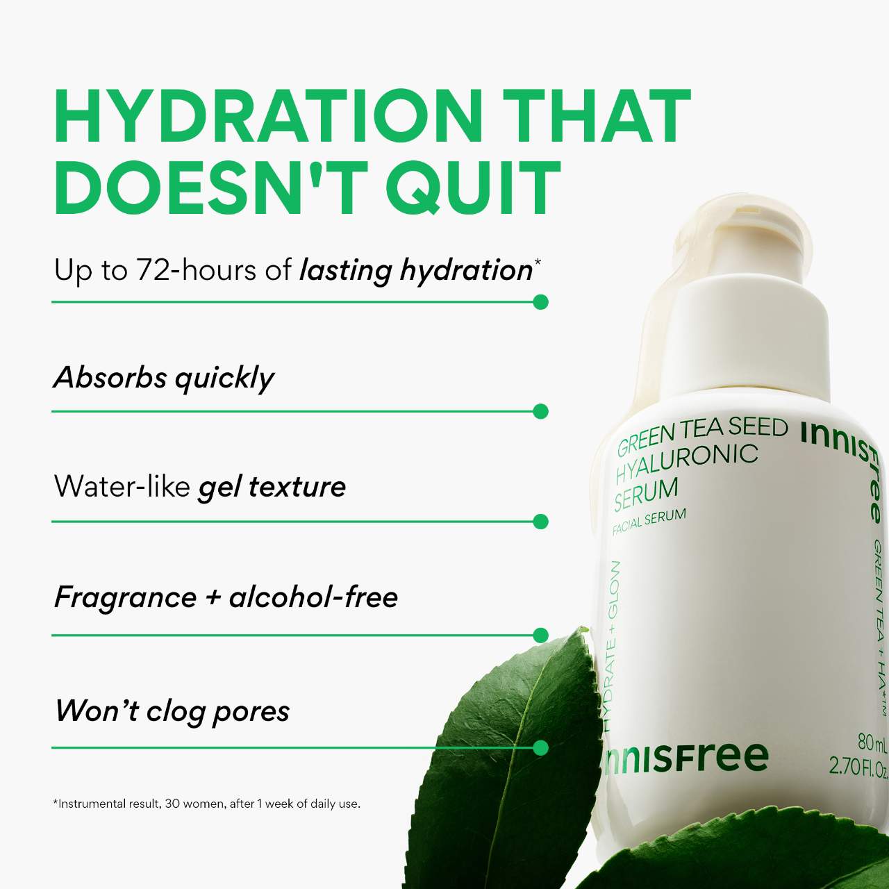 innisfree Yaşıl Çay Hialuron Turşusu + Niacinamid Doldurula Biləsi Serum