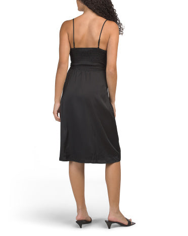 MONTEAU Wrap Satin Slit Midi Dress