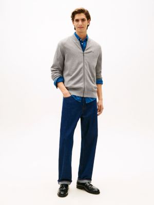 Tommy Hilfiger Pamuk Zip Baseball Kardiqanı, Orta Boz Heather