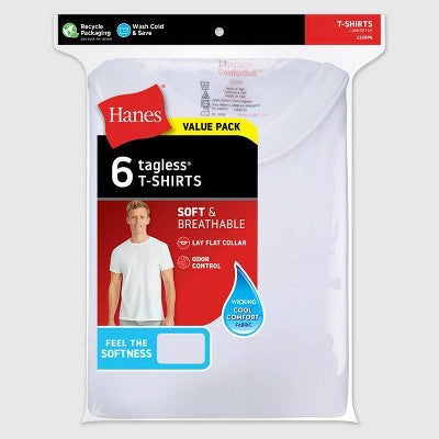 Hanes Kişi Krju Boyunlu T-Shirt 6 Paket - Ağ L