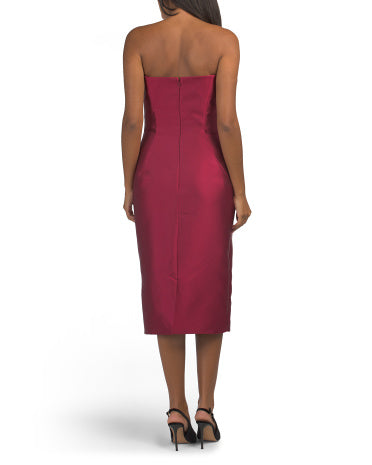 TERANI COUTURE Straplez 3D Çiçəkli Midi Geyim