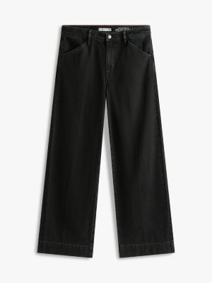 Tommy Hilfiger Yüksək Bel Geniş Paça Trouser Cins, Qara Rinse