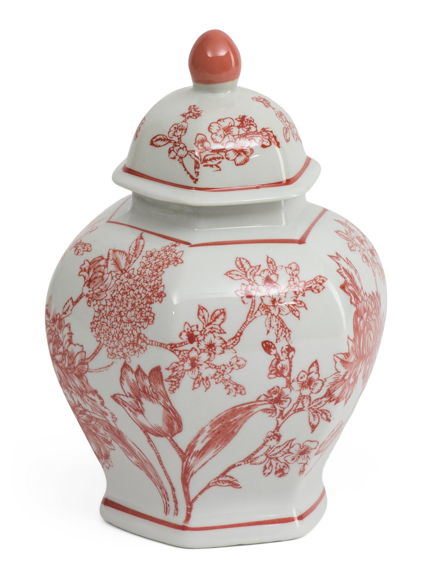 THREE HANDS 7x10in Floral Ceramic Temple Jar With Lid