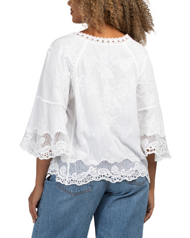 DEMOCRACY Scoop Neck Top With Enhanced Crochet