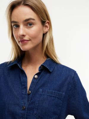 Tommy Hilfiger Denim Kəmərli Köynək Paltası, Tünd Yuyma YoxYox