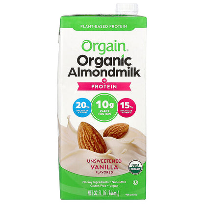 Orgain Organic Badam Sütü Protein Bitki Əsaslı Şəkərsiz Vanil 946 ml