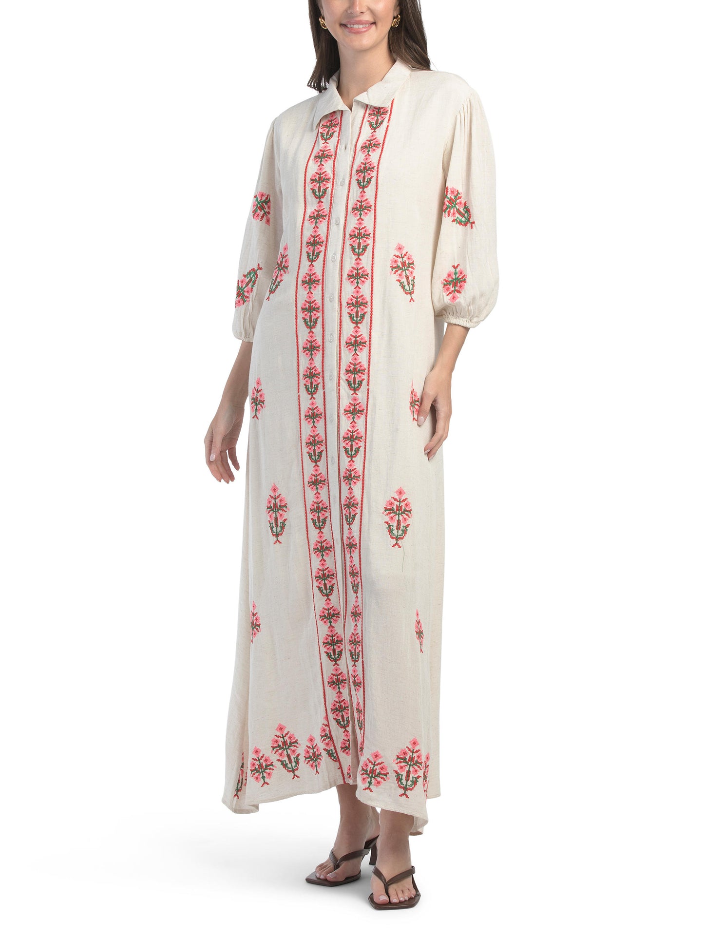 SOLITAIRE Kətan Qarışımlı Üç-Dörddə Bir T袖 Broderi Maxi Geyim