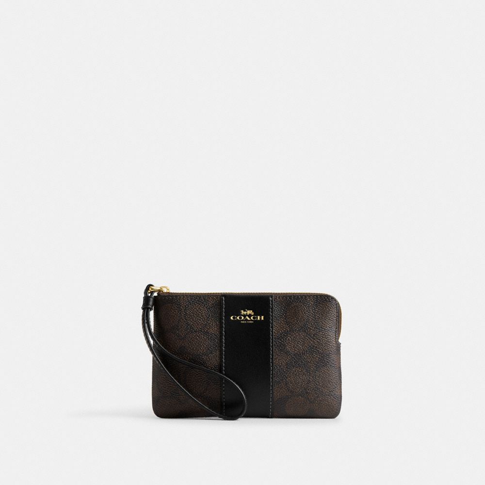 Coach Corner Zip Cüzdanı Signature Canvas ilə Zolaqlı