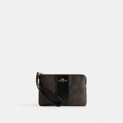 Coach Corner Zip Cüzdanı Signature Canvas ilə Zolaqlı