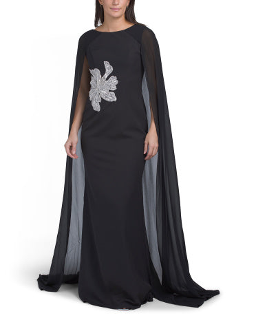 TERANI COUTURE Çiçəkli Bəzəkli Pelerinalı Geyim