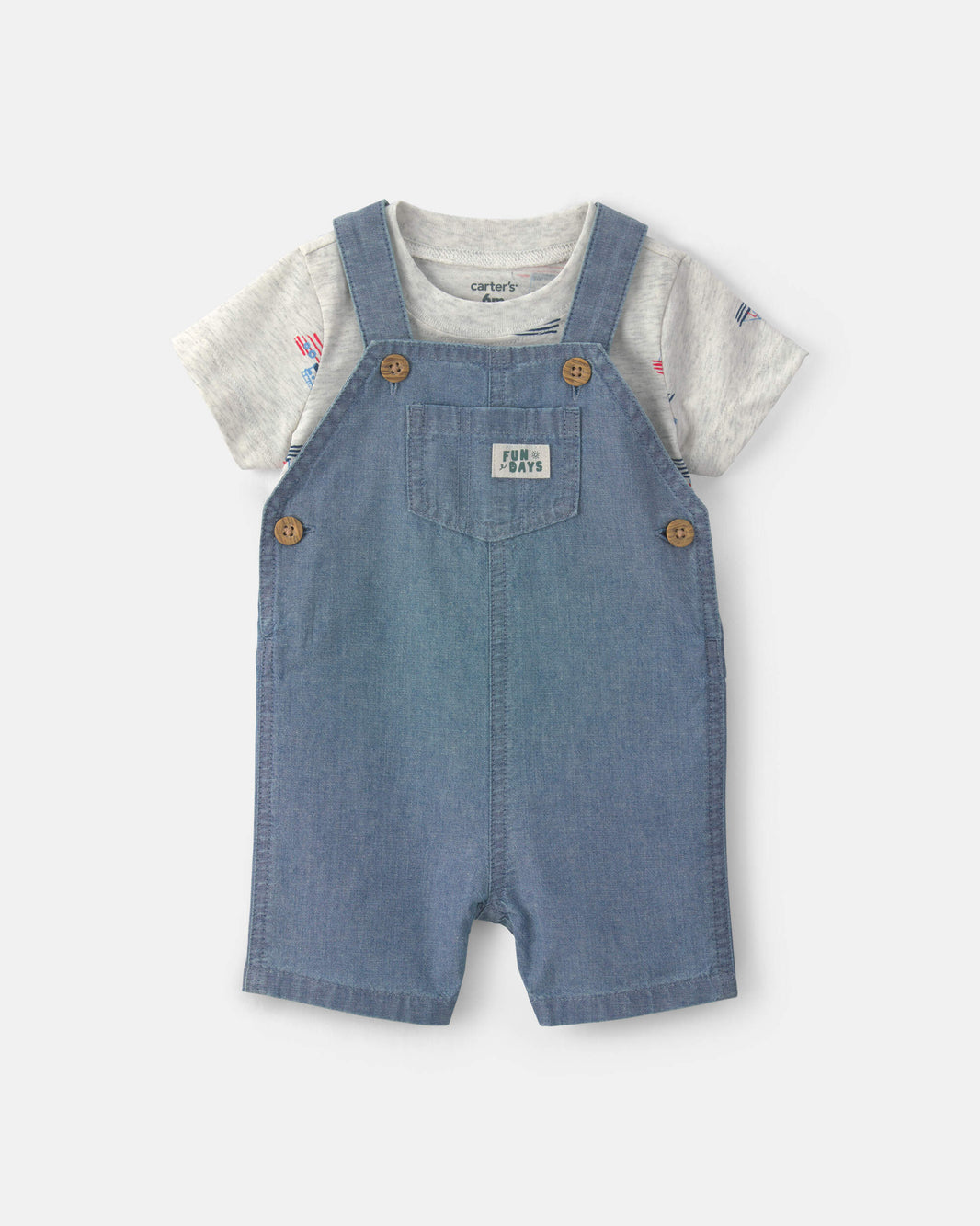 Carter's Uşaq Oğlan 2 Parçalı Chambray Qayıq Komбinezon Dəsti - İndigo/Boz