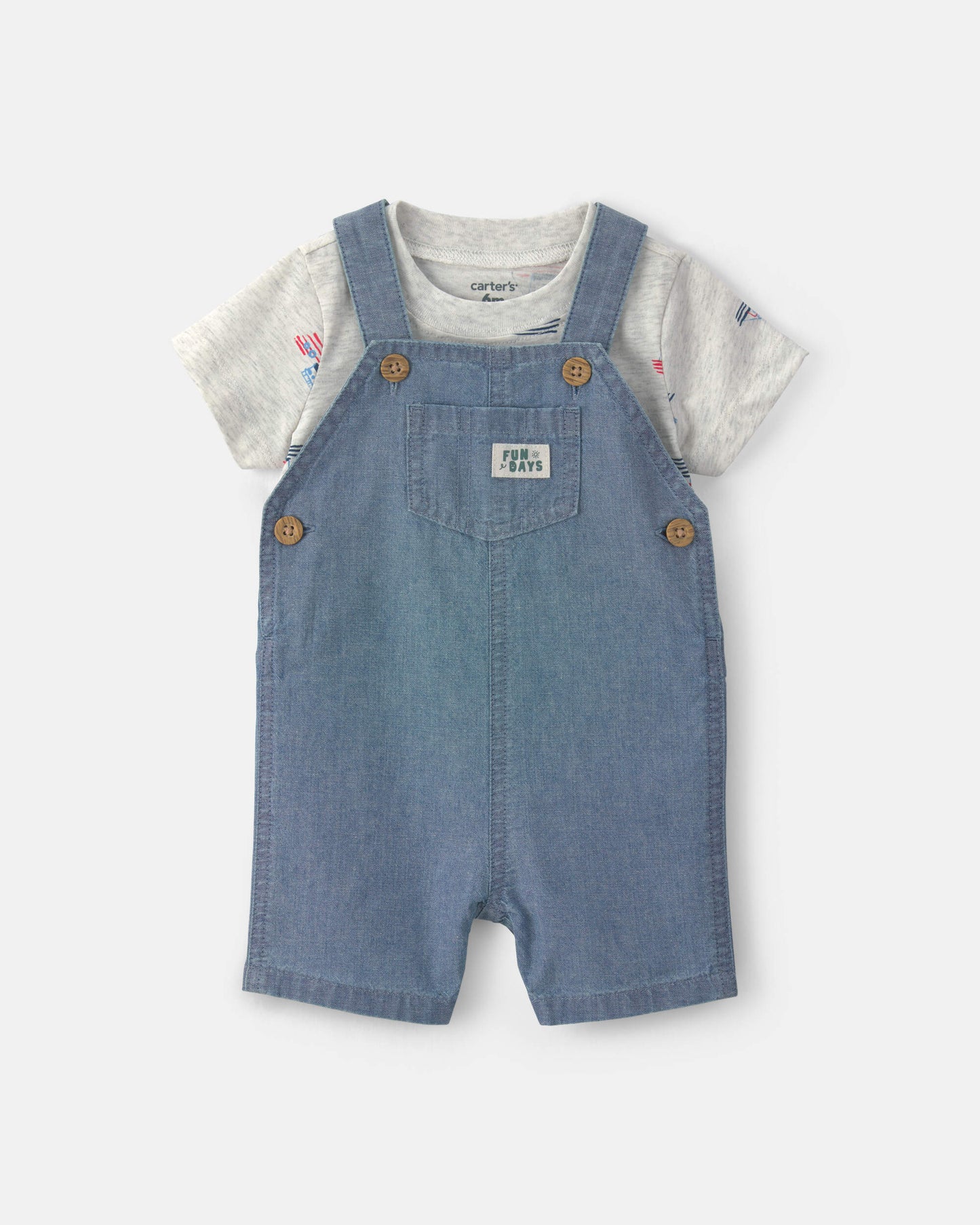 Carter's Uşaq Oğlan 2 Parçalı Chambray Qayıq Komбinezon Dəsti - İndigo/Boz