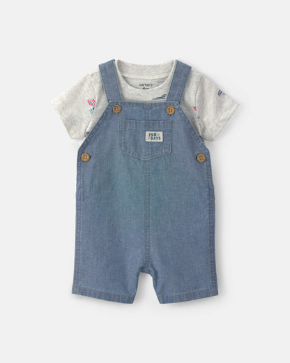 Carter's Uşaq Oğlan 2 Parçalı Chambray Qayıq Komбinezon Dəsti - İndigo/Boz