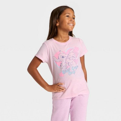 Disney Qız Stitch və Angel 'Yalnız Rahat Günlər' Qısa Təcəkli Qrafik T-Shirt - Açıq Çəhrayı XL